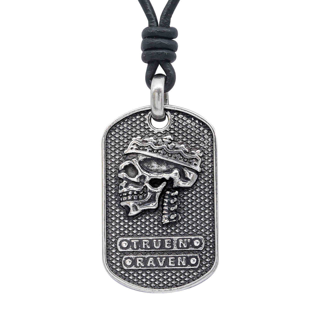 Collier en cuir noir crâne d'acier roi pendentif réglable