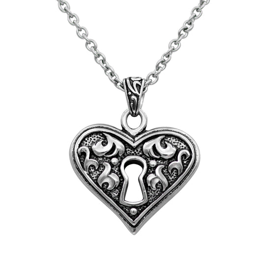 Collier Cœur Clé en Argent Pendentif Filigrane Vintage