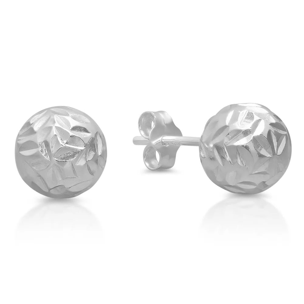 Ohrstecker aus Sterlingsilber, 6 mm, diamantgeschliffene Kugeln, Paar