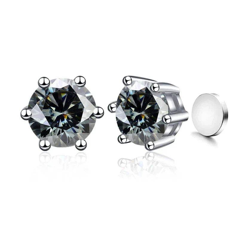 Sterling Silver 925 1ct Moissanite 6-Claw Stud Earrings Unisex Magnetic Hole