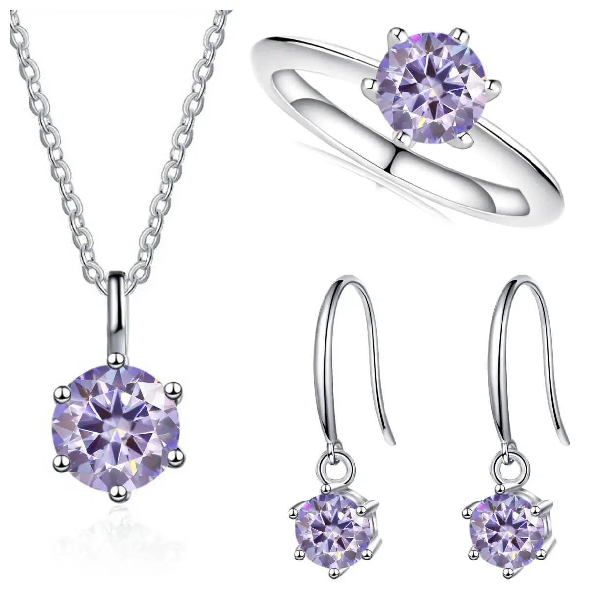 Ensemble de bijoux en argent sterling 925 et moissanite 2.5 carats couleur D (collier et boucles d'oreilles)