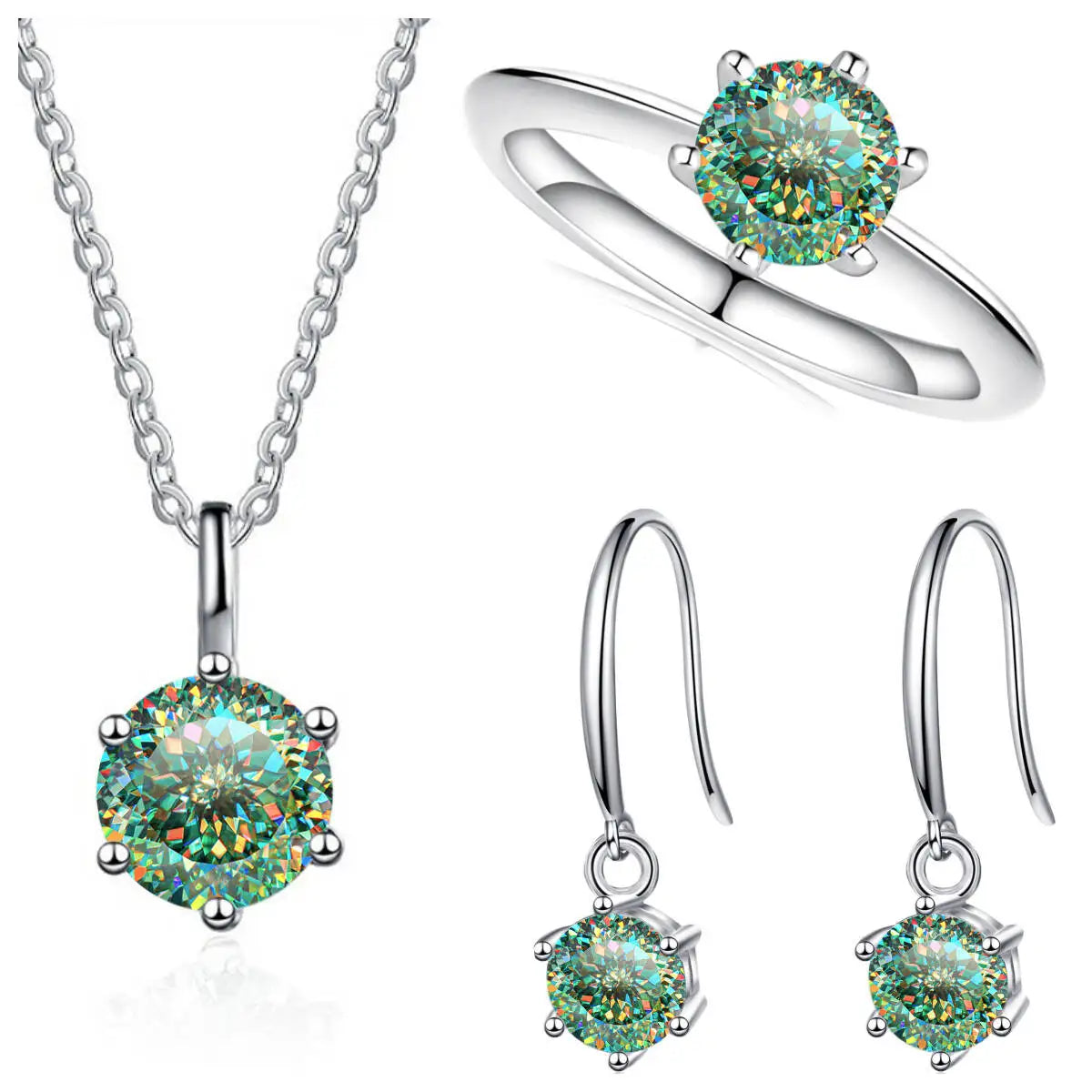 Ensemble de bijoux en argent sterling 925 et moissanite 2.5 carats couleur D (collier et boucles d'oreilles)