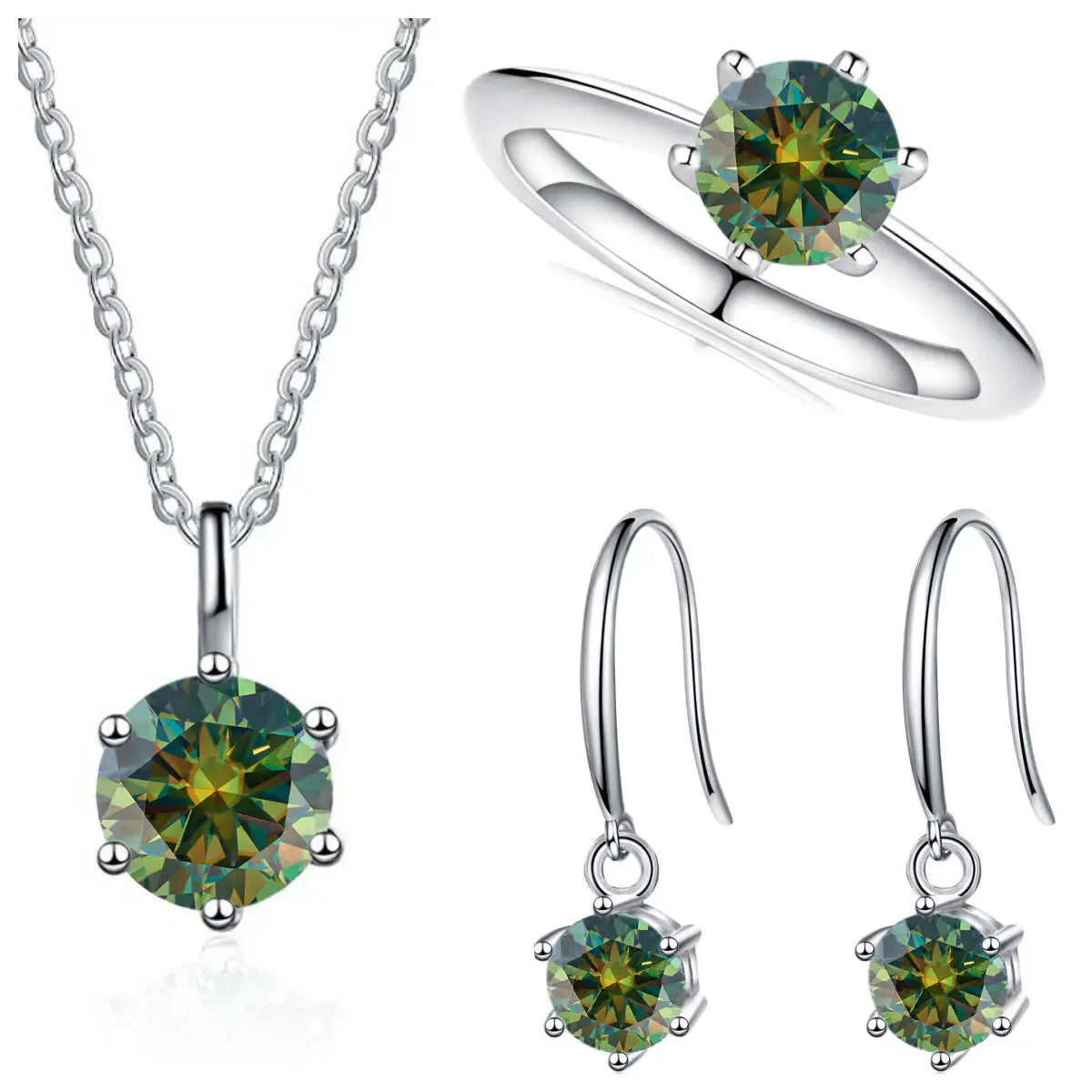 Ensemble de bijoux en argent sterling 925 et moissanite 2.5 carats couleur D (collier et boucles d'oreilles)