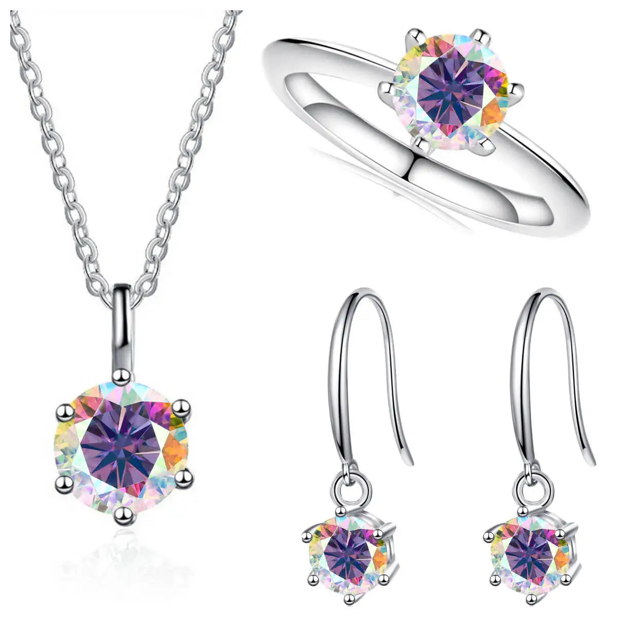 Ensemble de bijoux en argent sterling 925 et moissanite 2.5 carats couleur D (collier et boucles d'oreilles)