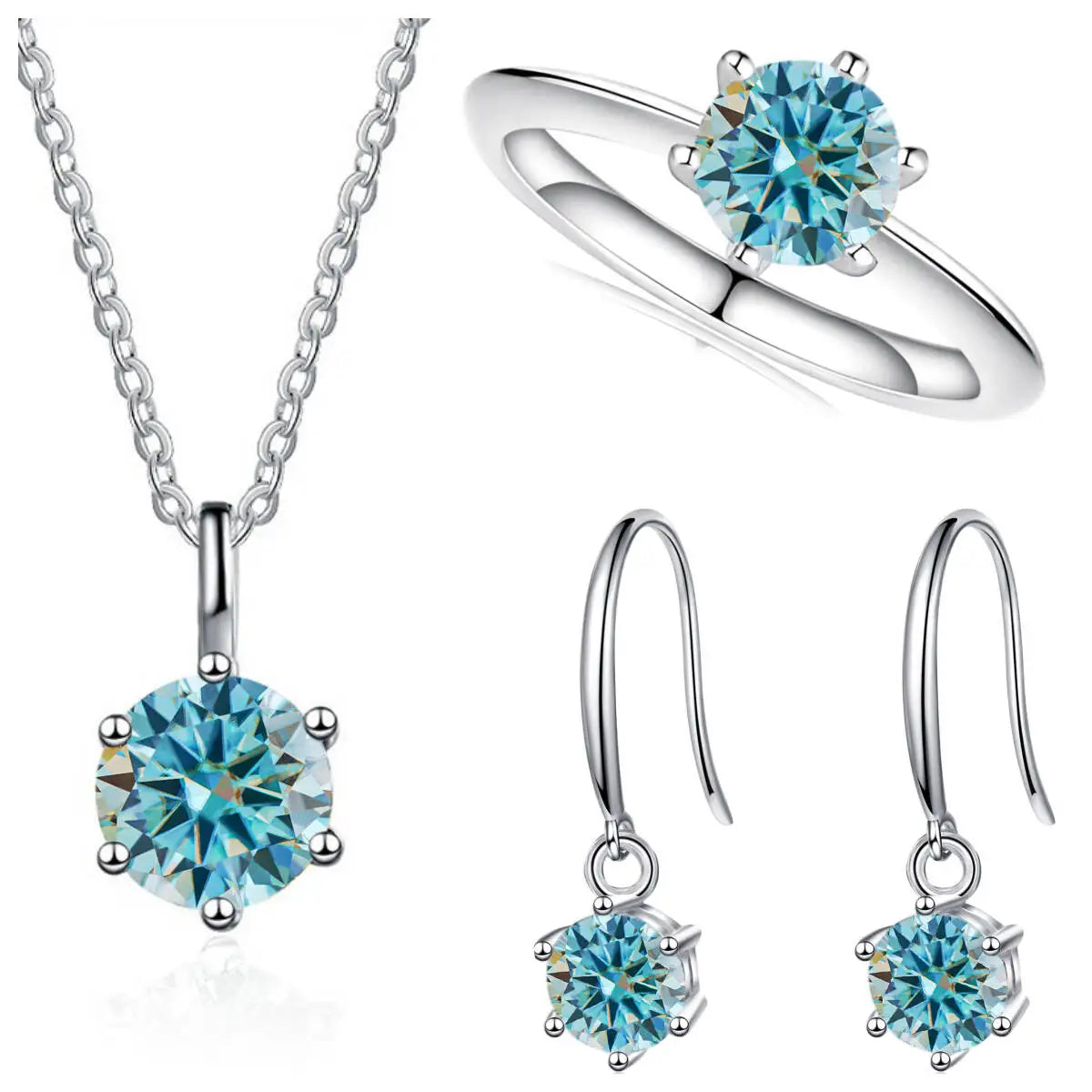Ensemble de bijoux en argent sterling 925 et moissanite 2.5 carats couleur D (collier et boucles d'oreilles)