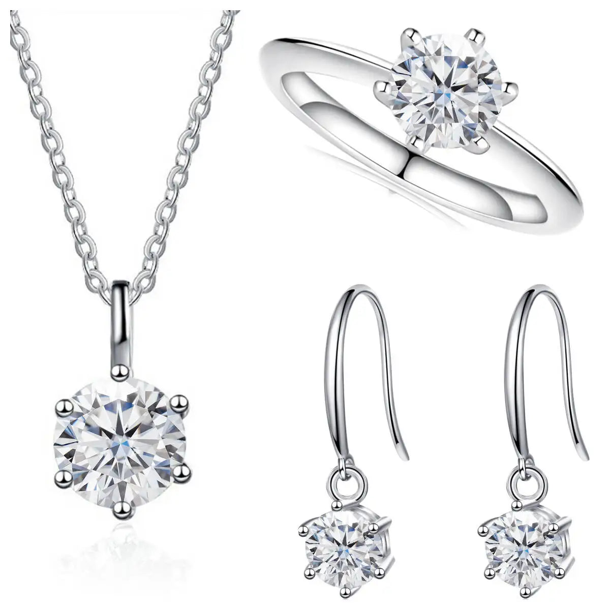Ensemble de bijoux en argent sterling 925 et moissanite 2.5 carats couleur D (collier et boucles d'oreilles)