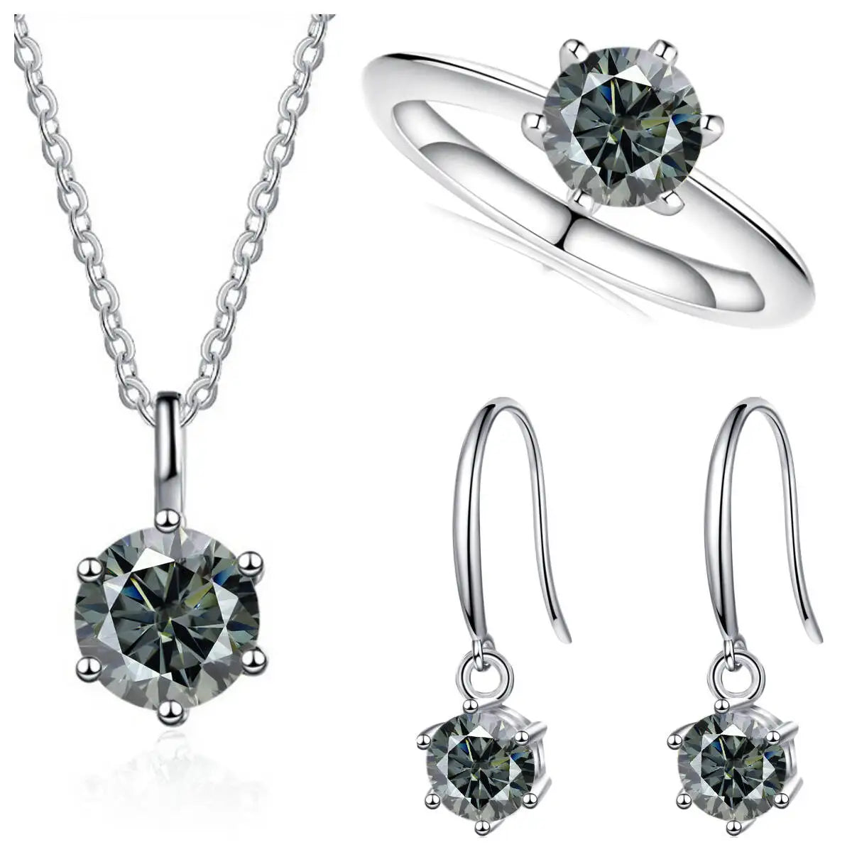 Ensemble de bijoux en argent sterling 925 et moissanite 2.5 carats couleur D (collier et boucles d'oreilles)