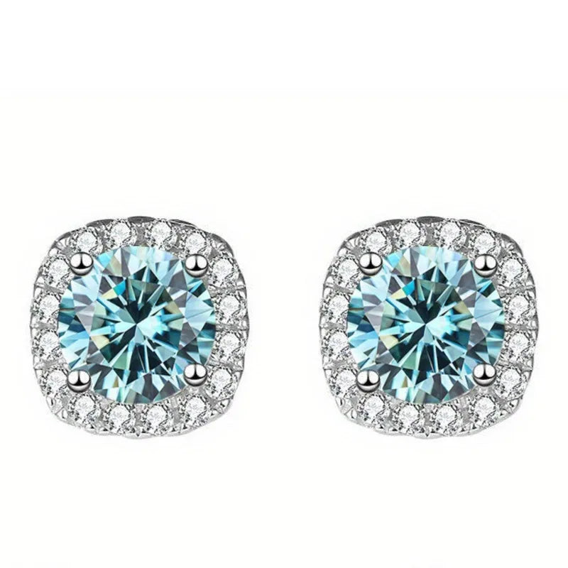 Sterling Silver 925 Moissanite Square Stud Earrings For Women Sparkling Gift