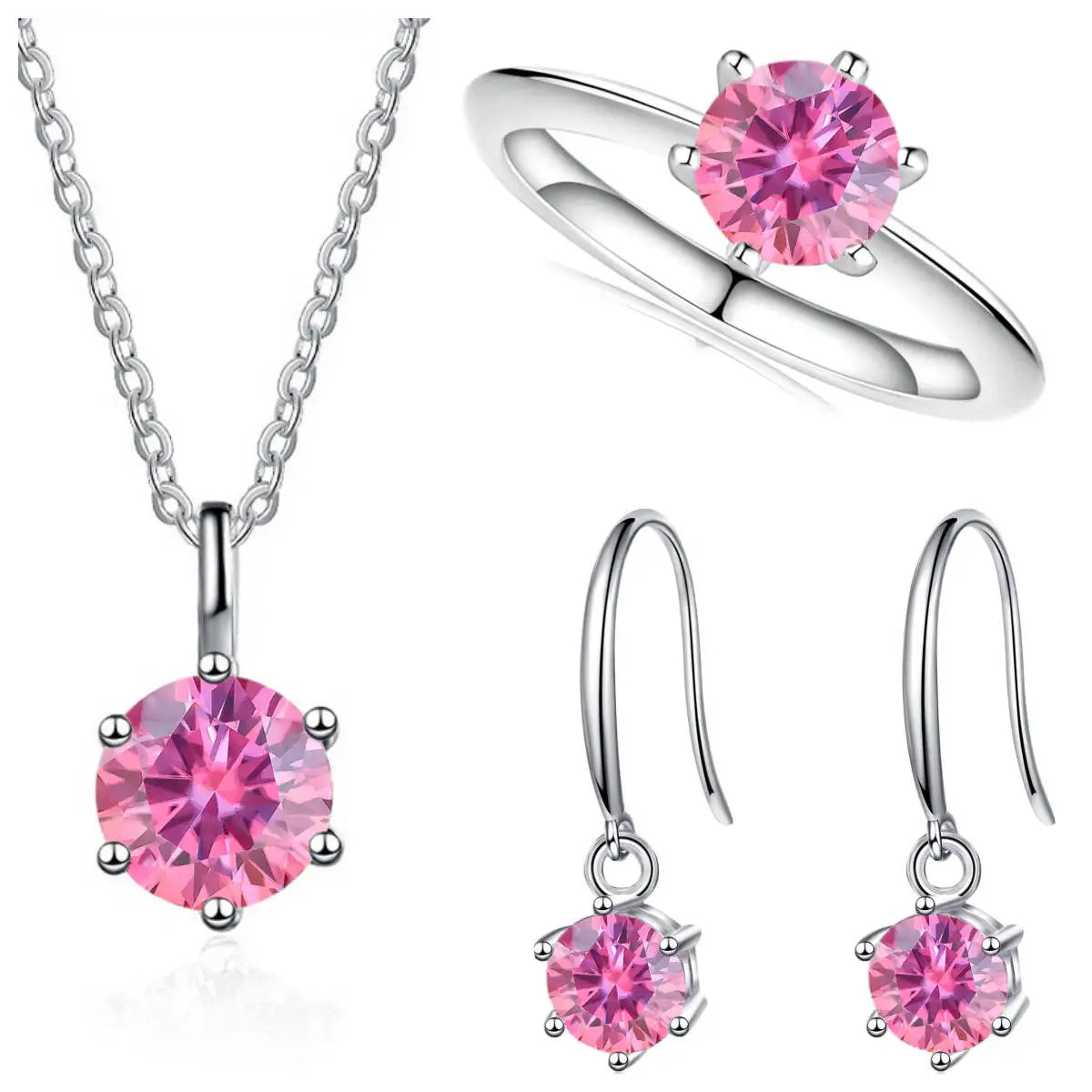 Ensemble de bijoux en argent sterling 925 et moissanite 2.5 carats couleur D (collier et boucles d'oreilles)