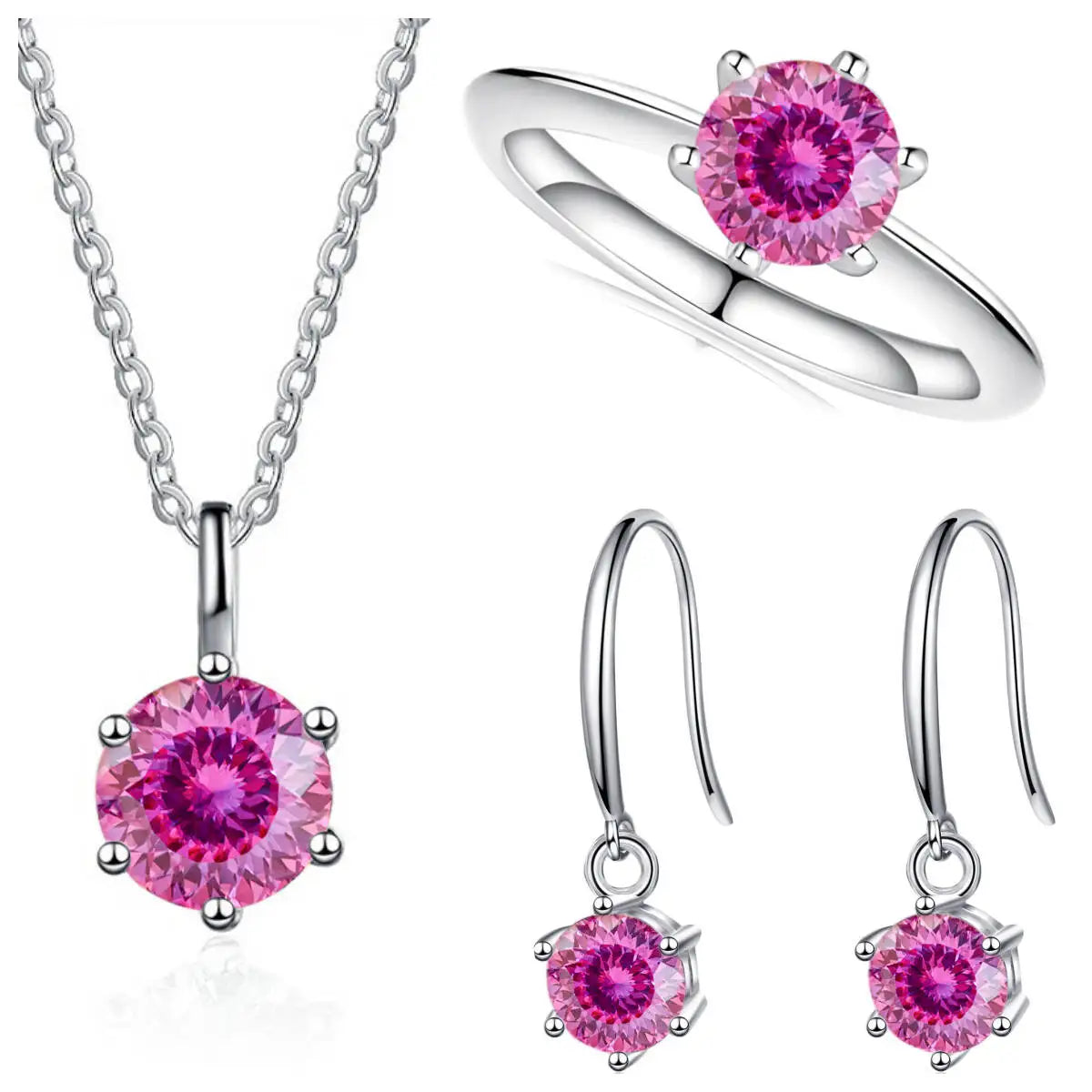 Ensemble de bijoux en argent sterling 925 et moissanite 2.5 carats couleur D (collier et boucles d'oreilles)