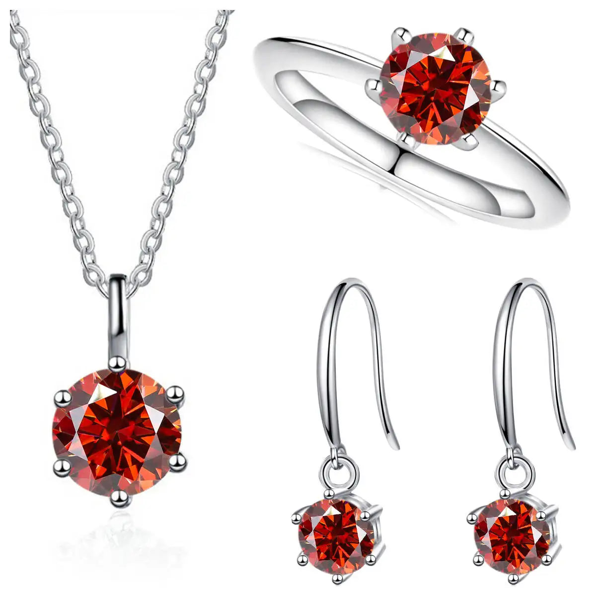 Ensemble de bijoux en argent sterling 925 et moissanite 2.5 carats couleur D (collier et boucles d'oreilles)