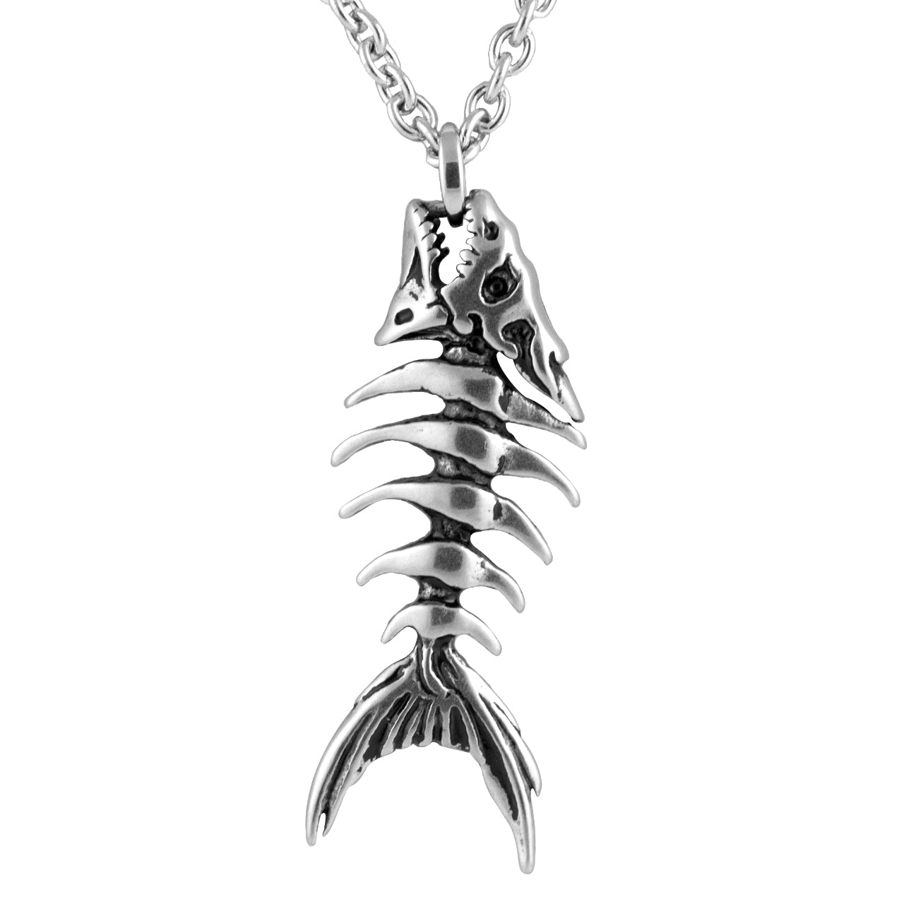 Collier pendentif en argent sterling en forme d'arête de poisson unisexe avec corde