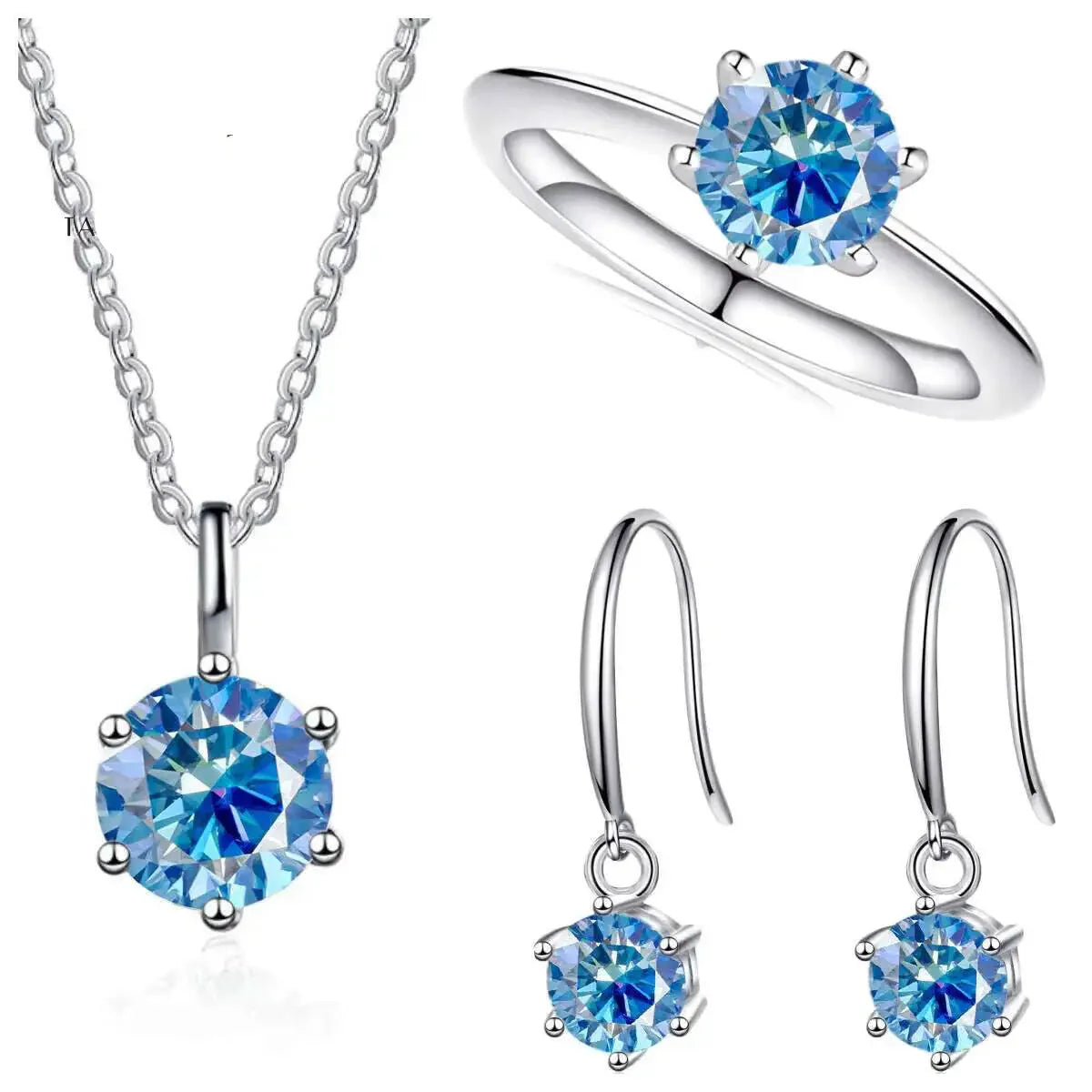 Ensemble de bijoux en argent sterling 925 et moissanite 2.5 carats couleur D (collier et boucles d'oreilles)
