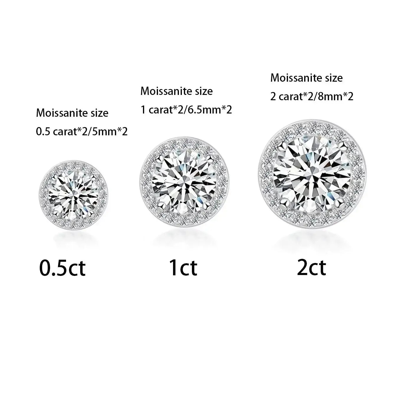 Sterling Silver 0.5 1 2Ct Round Moissanite Stud Earrings For Women