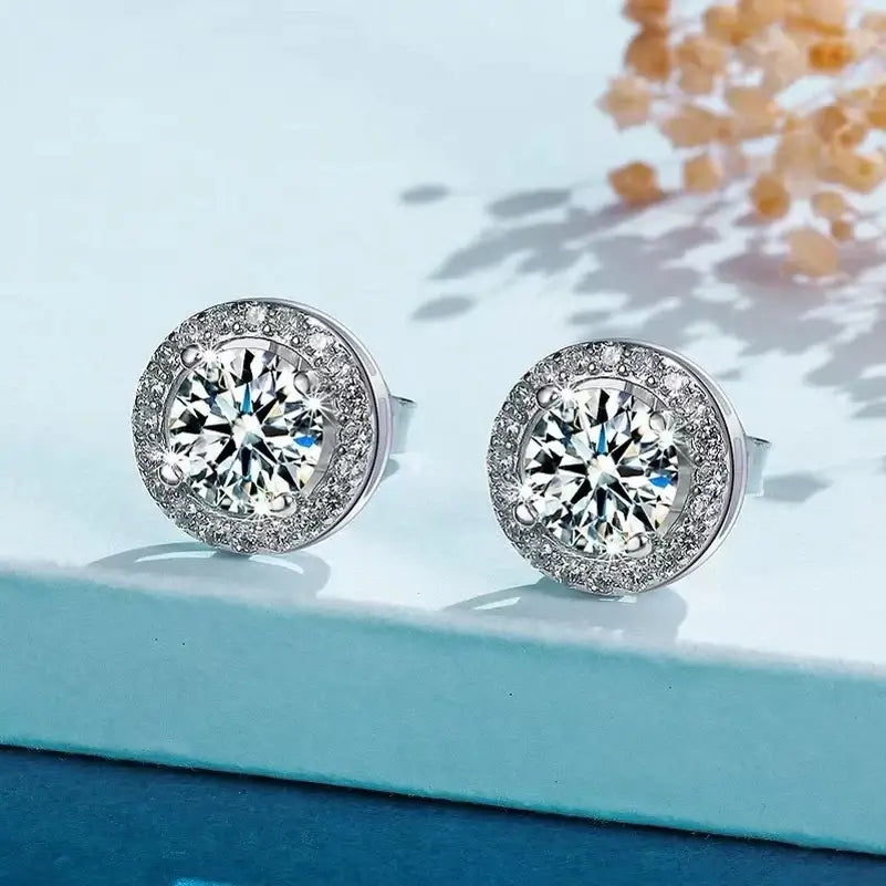 Sterling Silver 0.5 1 2Ct Round Moissanite Stud Earrings For Women