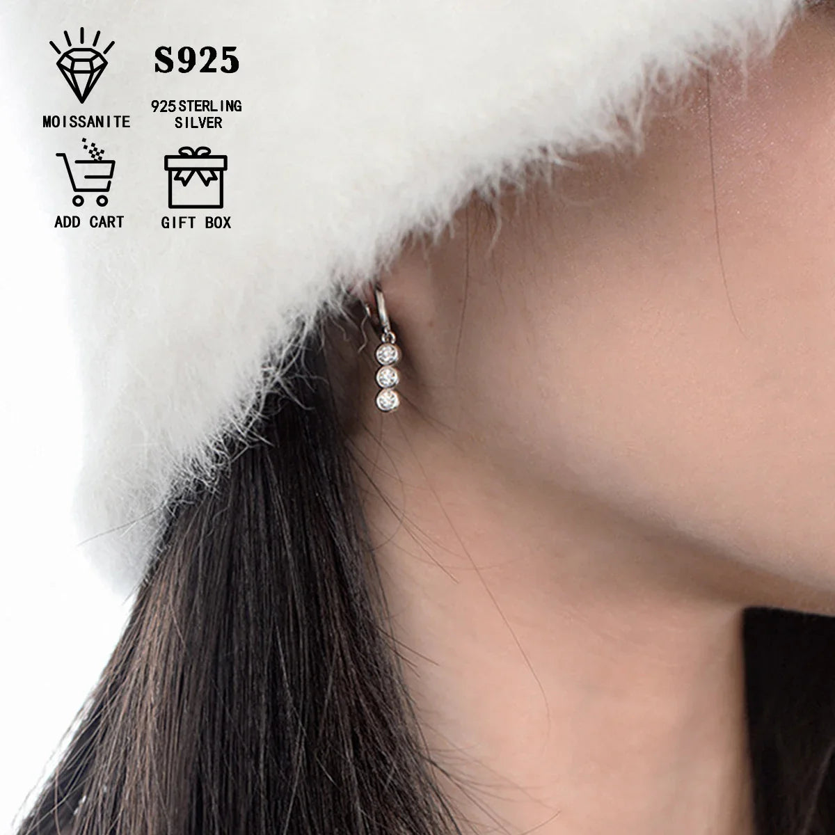 Ohrstecker für Damen aus Sterlingsilber S925 mit 1,2 Karat Moissanit (rund)