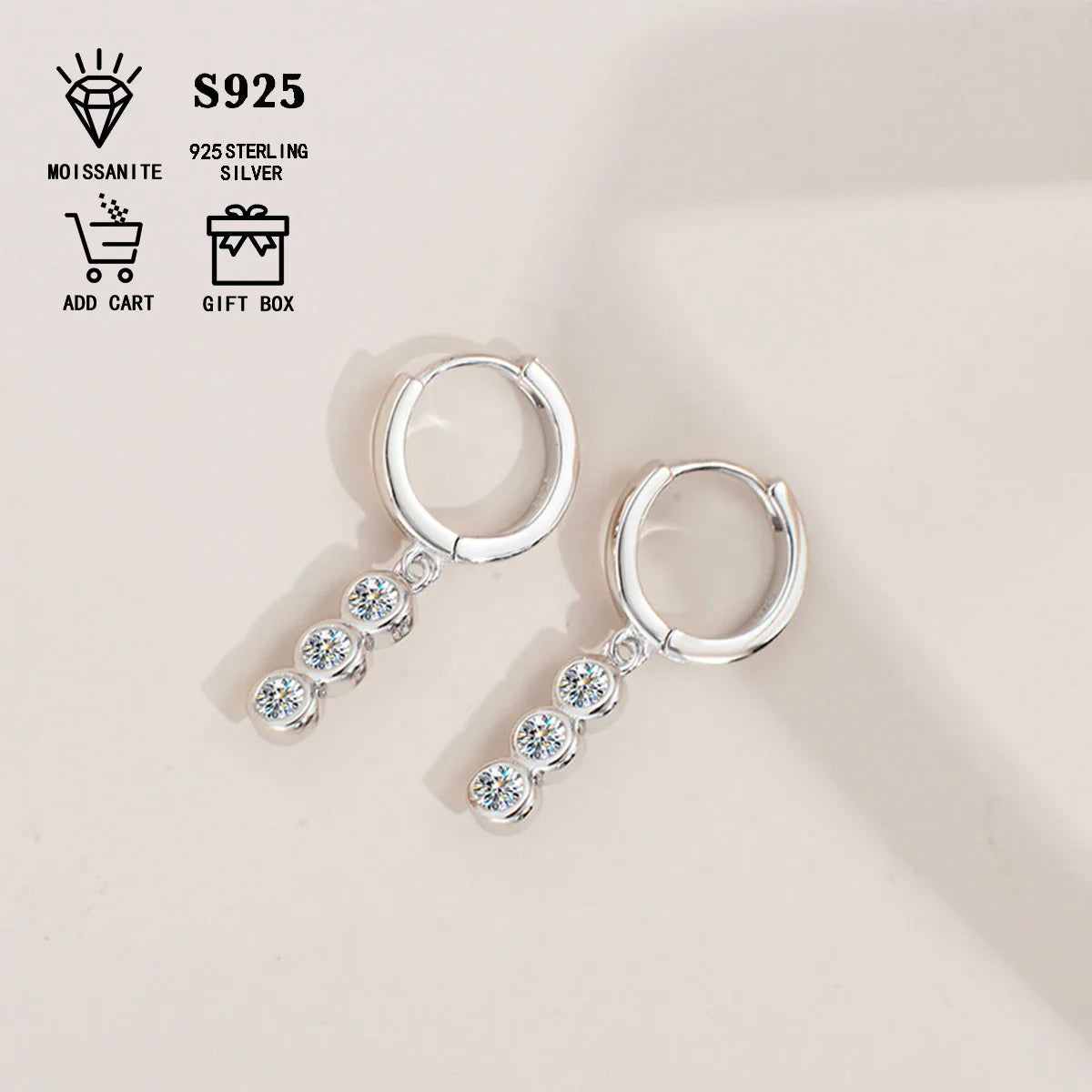 Ohrstecker für Damen aus Sterlingsilber S925 mit 1,2 Karat Moissanit (rund)