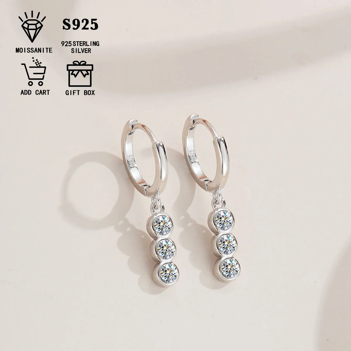 Ohrstecker für Damen aus Sterlingsilber S925 mit 1,2 Karat Moissanit (rund)