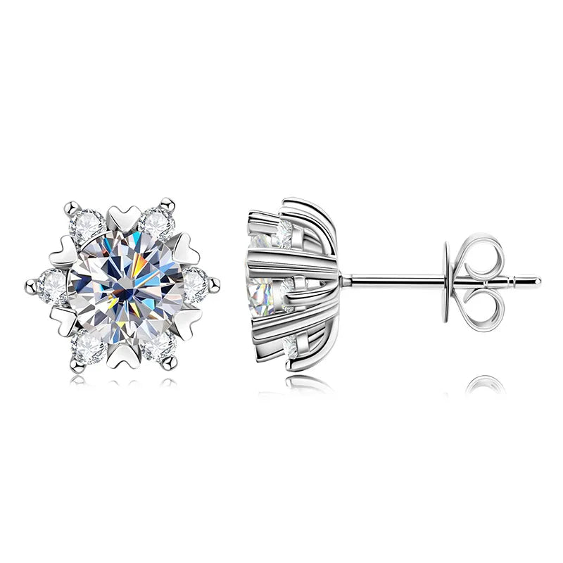 Ohrstecker aus Sterlingsilber S925 mit Moissanit Schneeflocke, 6-Krappen, Valentinstag