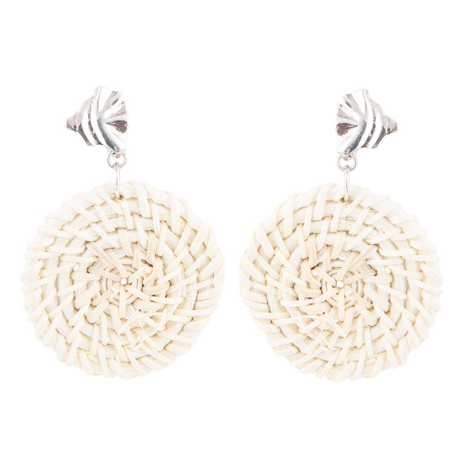 Sterlingsilberne Statement-Ohrringe aus braunem Rattan