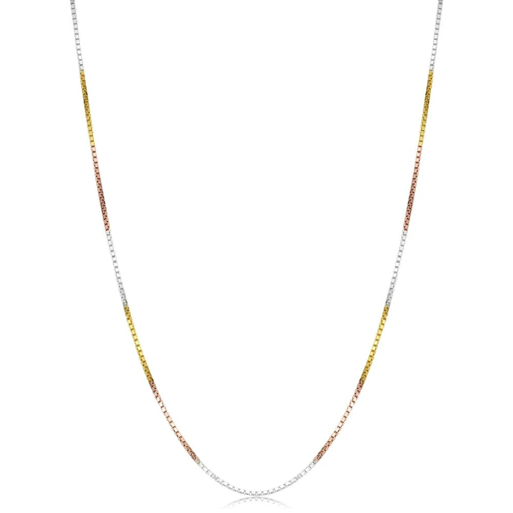Sterling Silver Tri Color Box Chain Adjustable 16-24 Inch