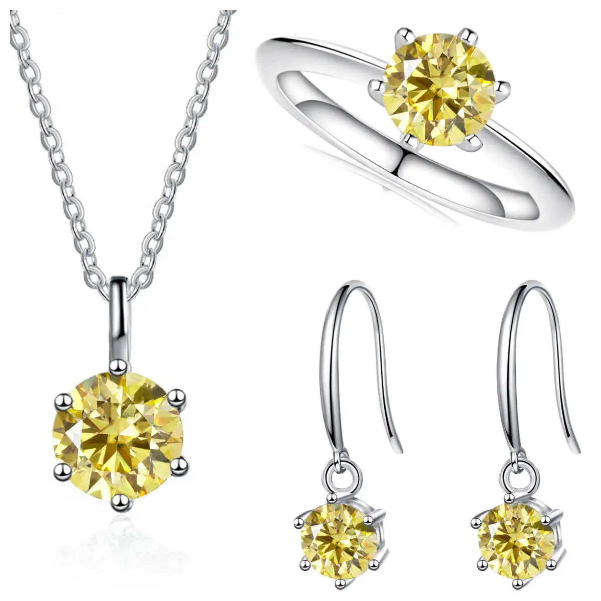 Ensemble de bijoux en argent sterling 925 et moissanite 2.5 carats couleur D (collier et boucles d'oreilles)