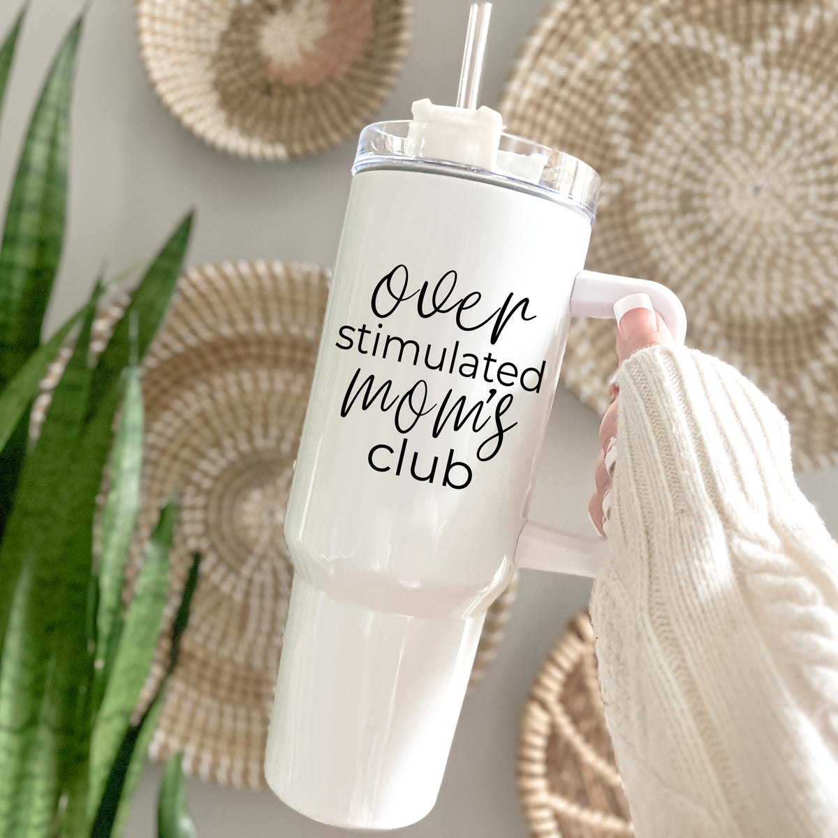 Gobelet de voyage isotherme de 40 oz avec poignée, couvercle et paille pour mamans surexcitées