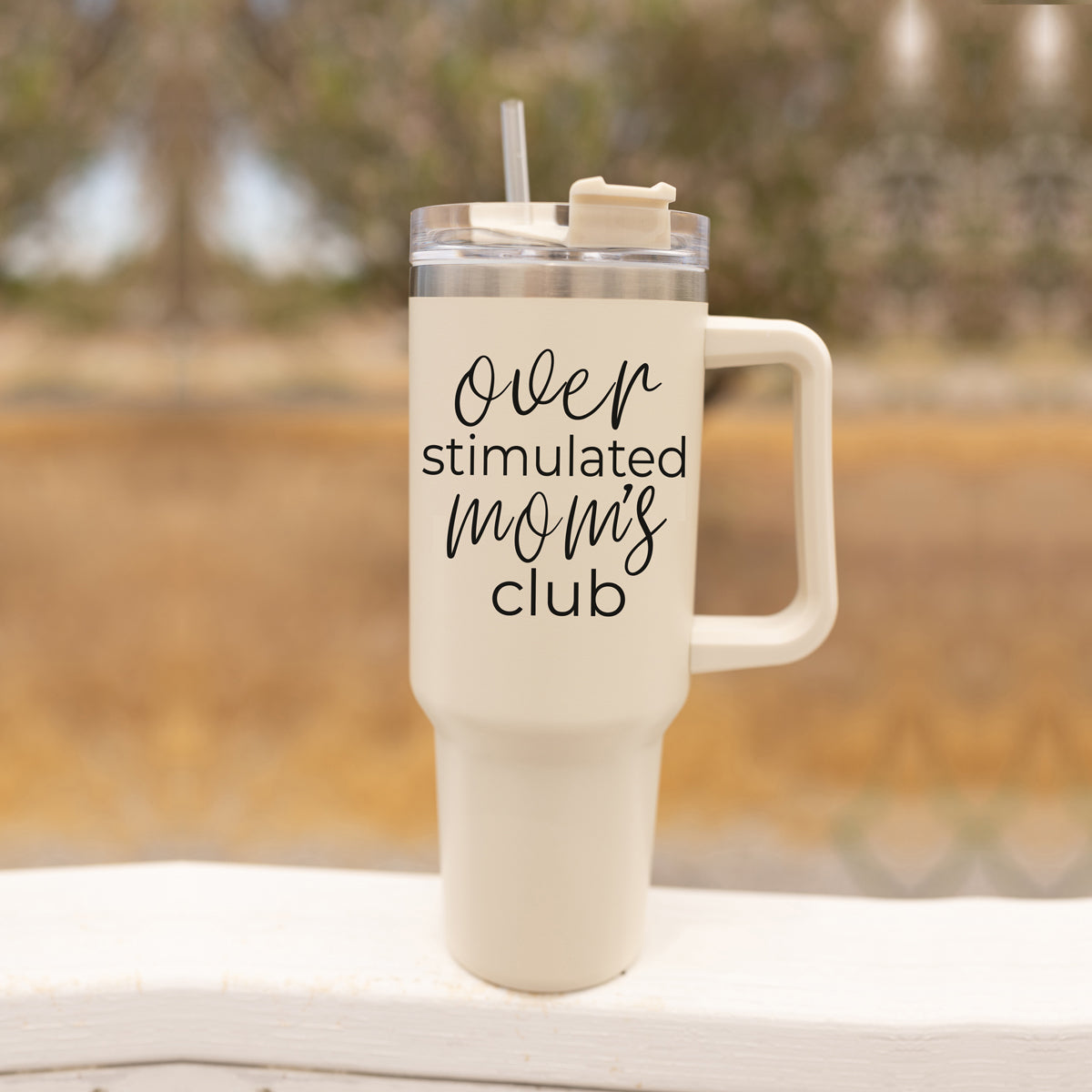Gobelet de voyage isotherme de 40 oz avec poignée, couvercle et paille pour mamans surexcitées