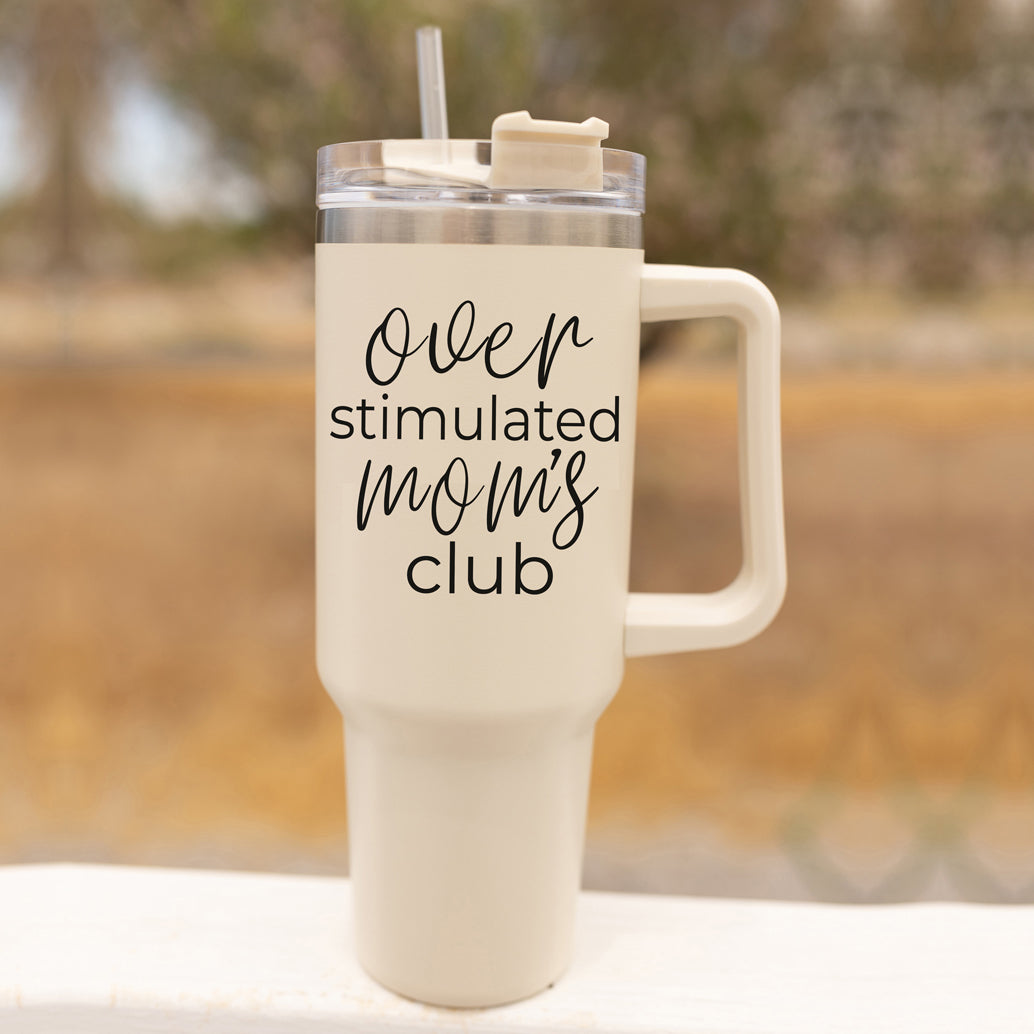 Gobelet de voyage isotherme de 40 oz avec poignée, couvercle et paille pour mamans surexcitées