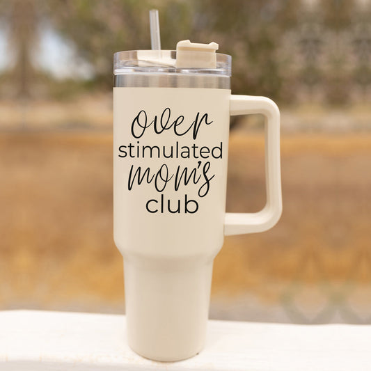 Gobelet de voyage isotherme de 40 oz avec poignée, couvercle et paille pour mamans surexcitées