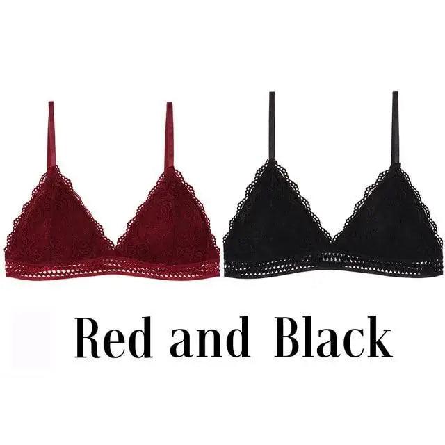 Stunning Women's French Style Lace Bra Girls Triangle Cup Lingerie With Deep V Wireless Underwear Soft Thin Seamless Bra