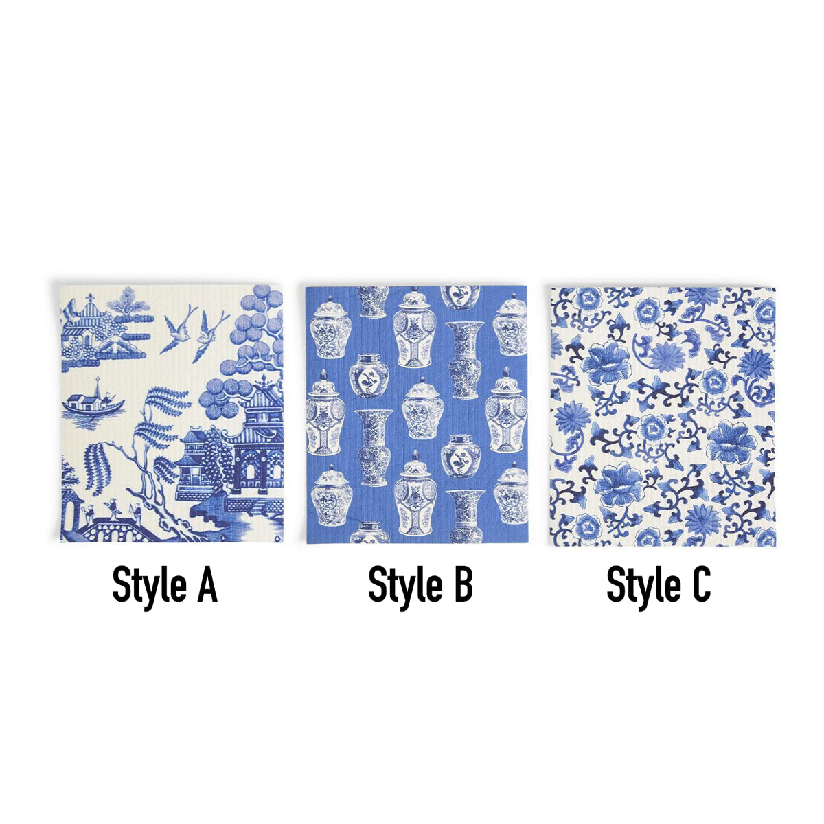 Chinoiserie Öko-Küchentücher – Biologisch abbaubare Zellulose-Baumwolle, 3 Designs