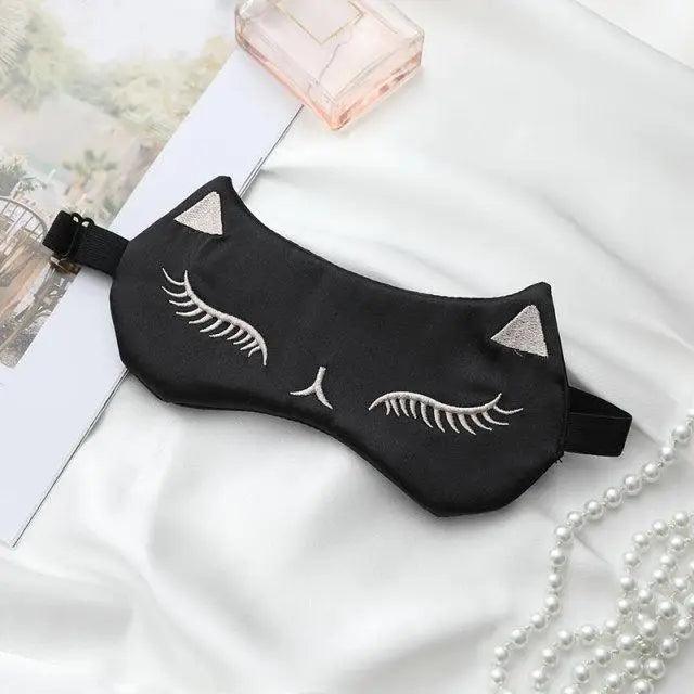 Stylish Cat Eye And Ear Design Pure Silk Double-side Shading Eyeshade Sleeping Eye Mask Blindfolds Eyeshade Health Sleep Shield Light