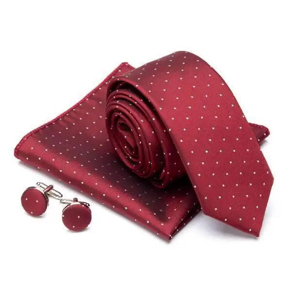Stylish Silk Necktie With Pocket Square And Matching Cufflinks Set For Men Retro Formal Wear Necktie Set For Men