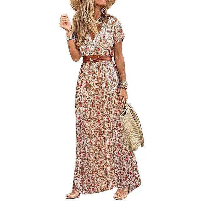 Summer Beach Stylish Womens Dress Long Casual V-Neck Party Comfort Fashion Women Dress
