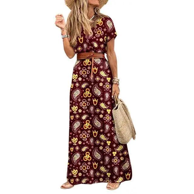 Summer Beach Stylish Womens Dress Long Casual V-Neck Party Comfort Fashion Women Dress