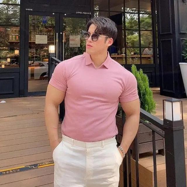 Sommer Casual Herren Neue Mode Polo T-Shirt Herren Gyms Fitness Modern Kurzarm T-Shirt Männlich Bodybuilding Workout Polo Tees Oberteile Kleidung Herren Muskel T-Shirt Übergröße Kurzarm Polo Shirt Freizeit Oberteile Sommer T-Shirts Slim Fit Workout Shirts