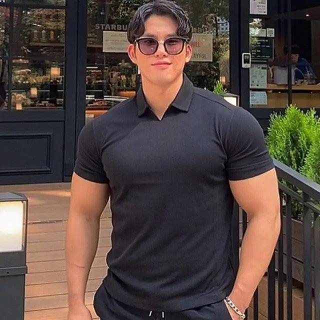 Sommer Casual Herren Neue Mode Polo T-Shirt Herren Gyms Fitness Modern Kurzarm T-Shirt Männlich Bodybuilding Workout Polo Tees Oberteile Kleidung Herren Muskel T-Shirt Übergröße Kurzarm Polo Shirt Freizeit Oberteile Sommer T-Shirts Slim Fit Workout Shirts