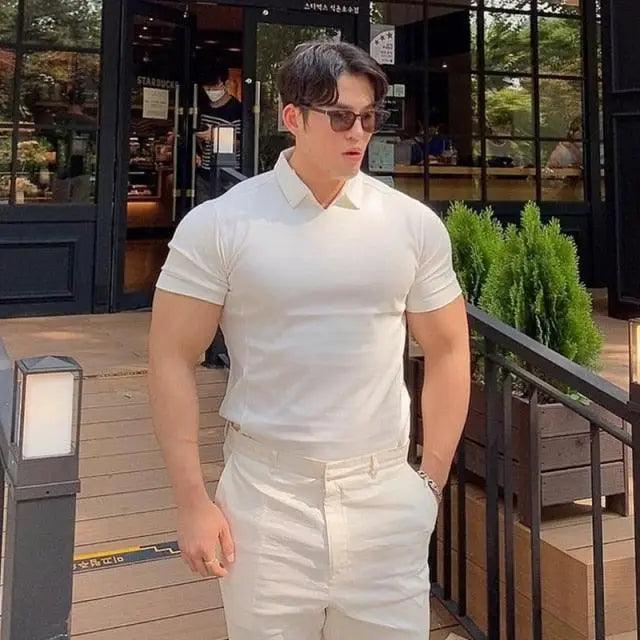 Sommer Casual Herren Neue Mode Polo T-Shirt Herren Gyms Fitness Modern Kurzarm T-Shirt Männlich Bodybuilding Workout Polo Tees Oberteile Kleidung Herren Muskel T-Shirt Übergröße Kurzarm Polo Shirt Freizeit Oberteile Sommer T-Shirts Slim Fit Workout Shirts