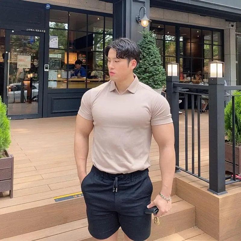 Sommer Casual Herren Neue Mode Polo T-Shirt Herren Gyms Fitness Modern Kurzarm T-Shirt Männlich Bodybuilding Workout Polo Tees Oberteile Kleidung Herren Muskel T-Shirt Übergröße Kurzarm Polo Shirt Freizeit Oberteile Sommer T-Shirts Slim Fit Workout Shirts