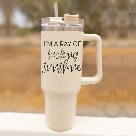 Mug de voyage isotherme Rayon de soleil de 1,2 L avec poignée, couvercle et paille
