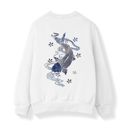 Pull brodé carpe koï bleu SW9015