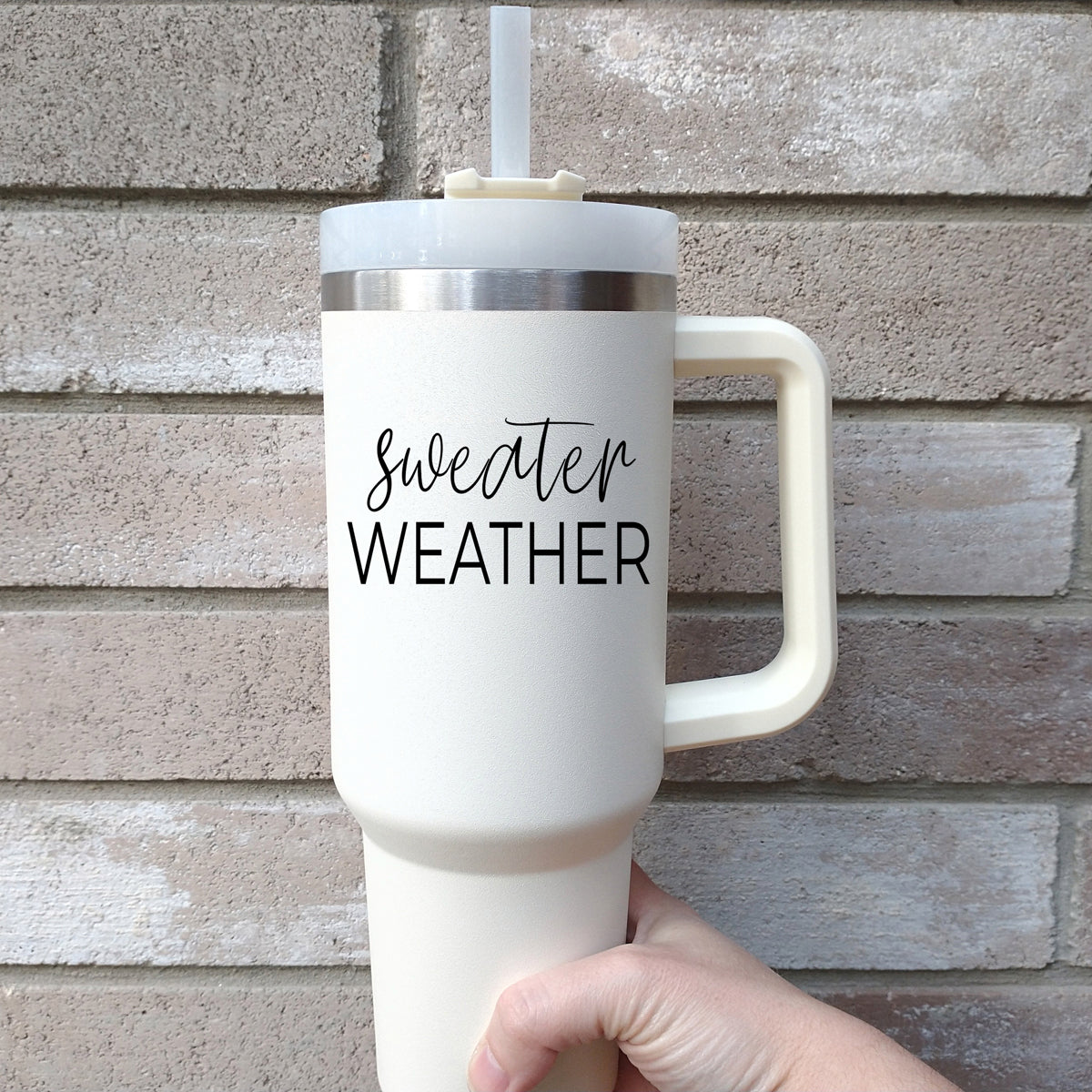 Mug de voyage isotherme 40oz avec poignée, couvercle et paille - Mug d'automne "Sweater Weather"