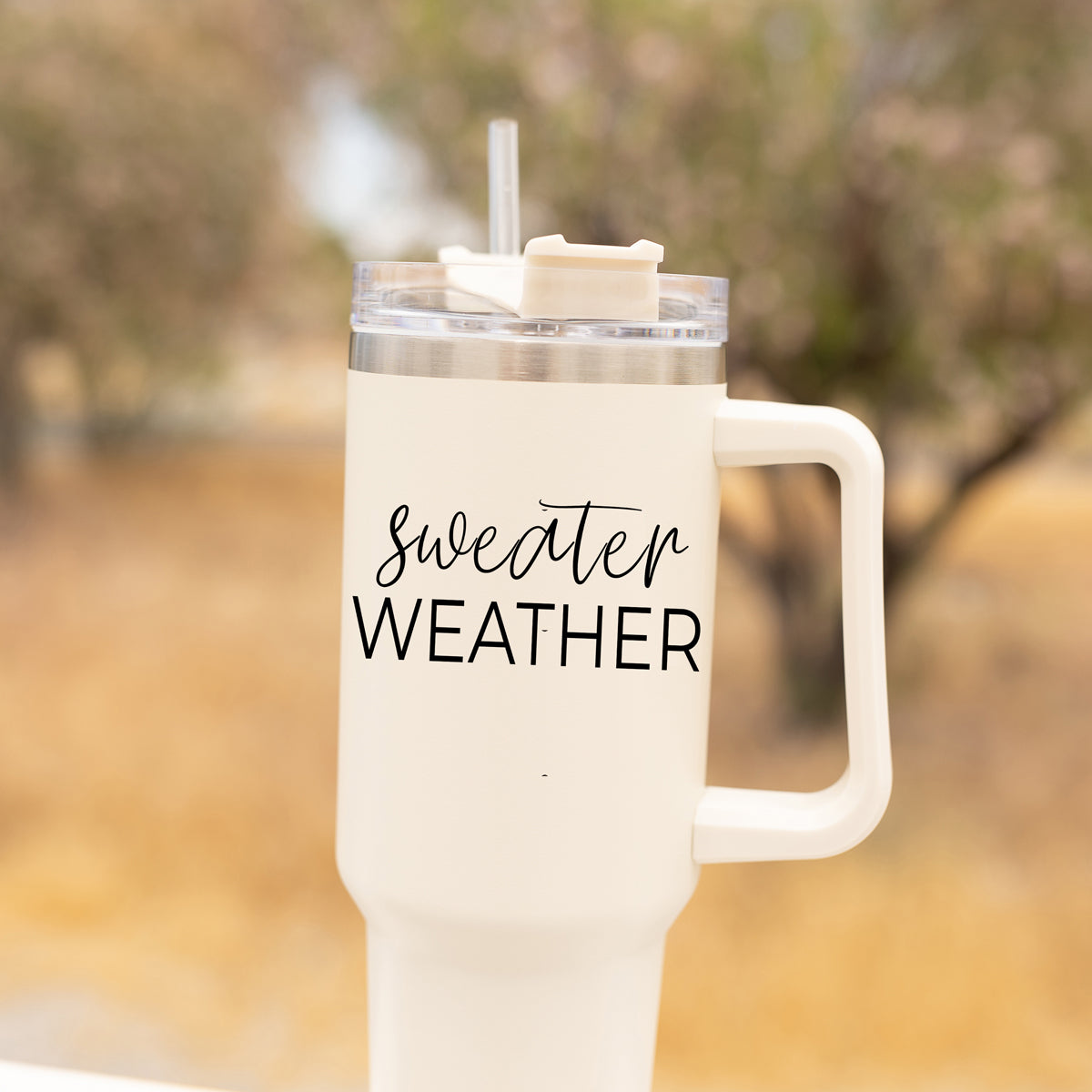 Mug de voyage isotherme 40oz avec poignée, couvercle et paille - Mug d'automne "Sweater Weather"