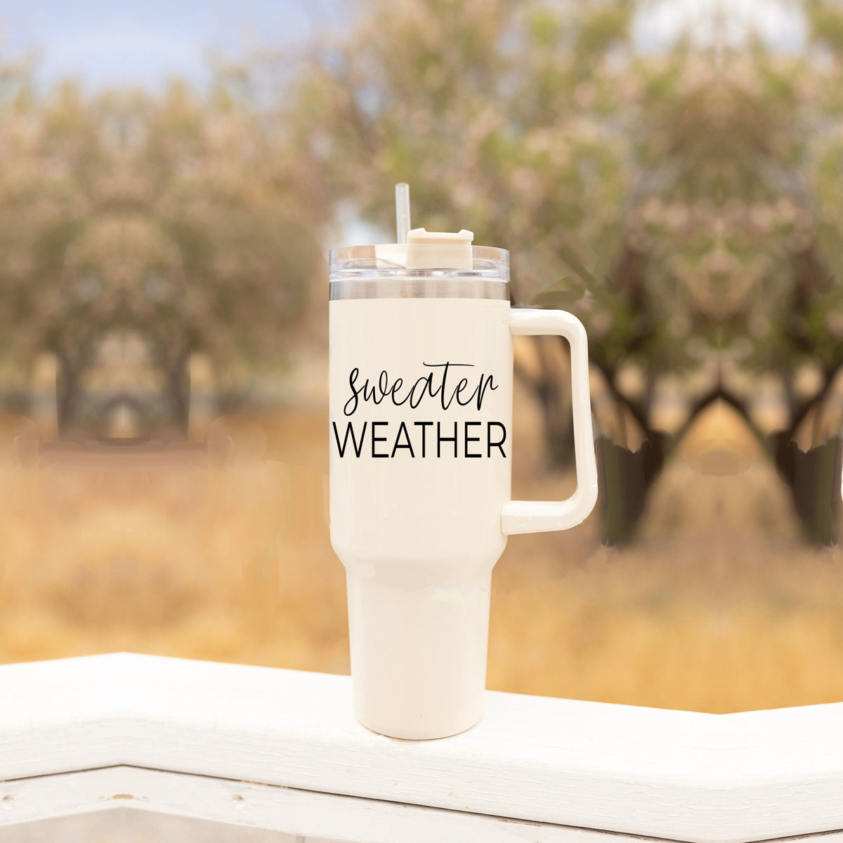 Mug de voyage isotherme 40oz avec poignée, couvercle et paille - Mug d'automne "Sweater Weather"