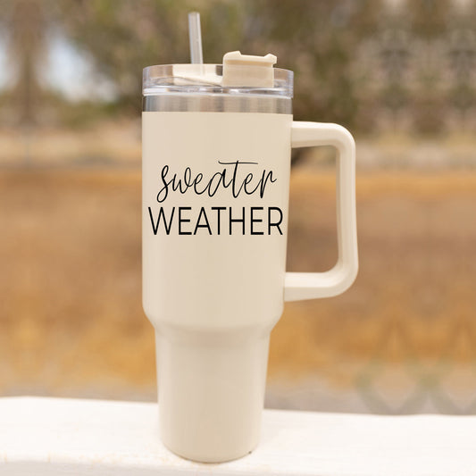 Mug de voyage isotherme 40oz avec poignée, couvercle et paille - Mug d'automne "Sweater Weather"