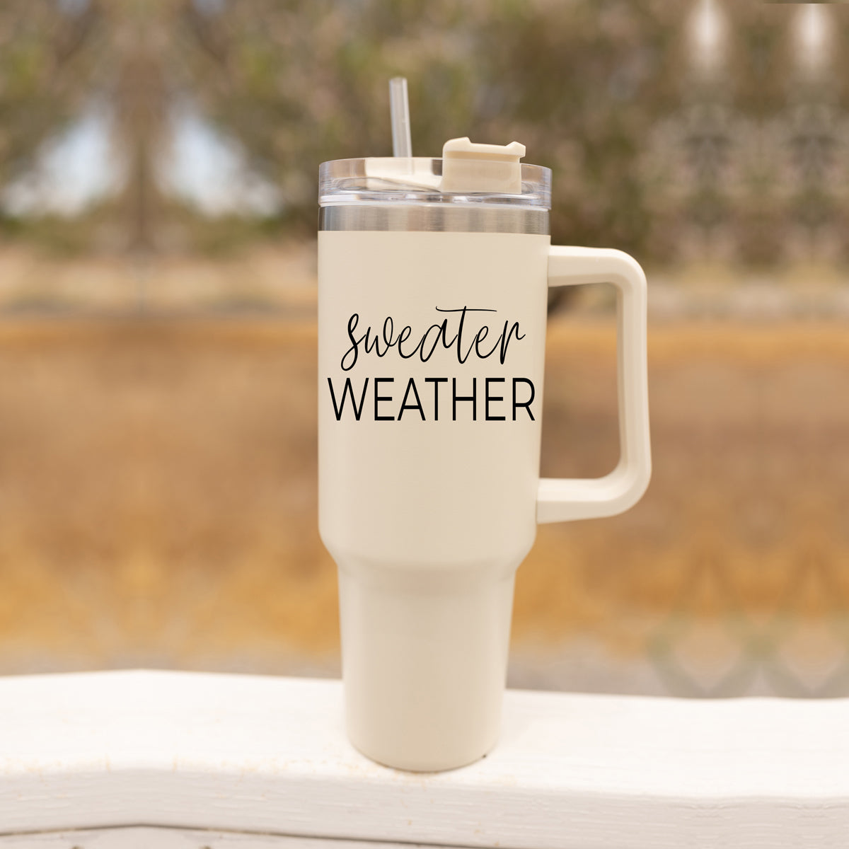 Mug de voyage isotherme 40oz avec poignée, couvercle et paille - Mug d'automne "Sweater Weather"