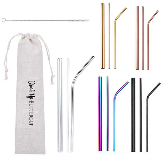 Ensemble de pailles réutilisables en acier inoxydable 5 pièces avec sac de nettoyage compatible lave-vaisselle