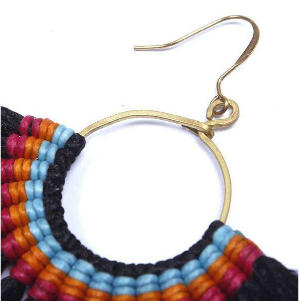 Quasten-Ohrringe, Fächerform, Boho-Baumwolle, leichte 7,6 cm Tropfen, Messing handgefertigt