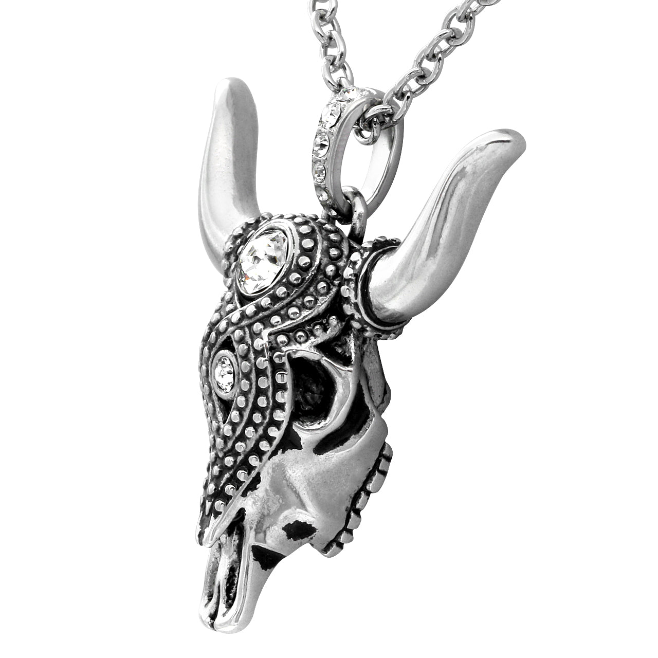 Collier crâne de taureau Taureau, chaîne en argent sterling